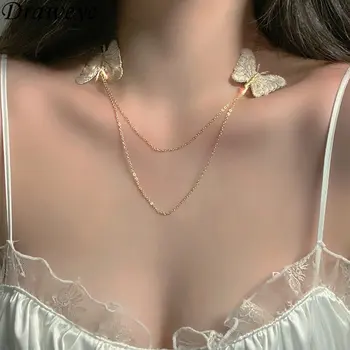 Draweye Двухслойные ожерелья-бабочки для женщин, металлические Y2k, Винтажные Корейские модные ожерелья для женщин, Элегантные ювелирные изделия