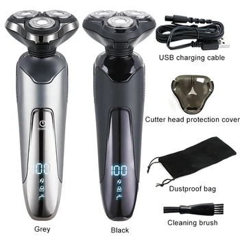 USB Перезаряжаемая электрическая бритва для лица с интеллектуальным цифровым дисплеем, мужская бритва с 3D плавающим лезвием, моющаяся бритвенная машинка для бороды